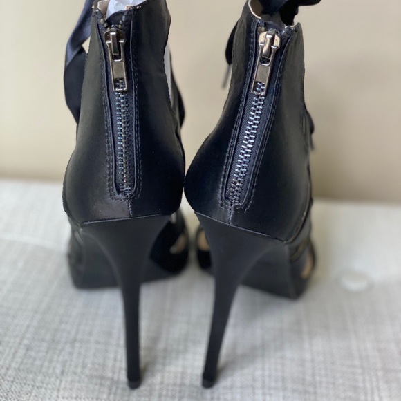 Beautiful Black Satin Cut out Heels - Picture 6 of 11